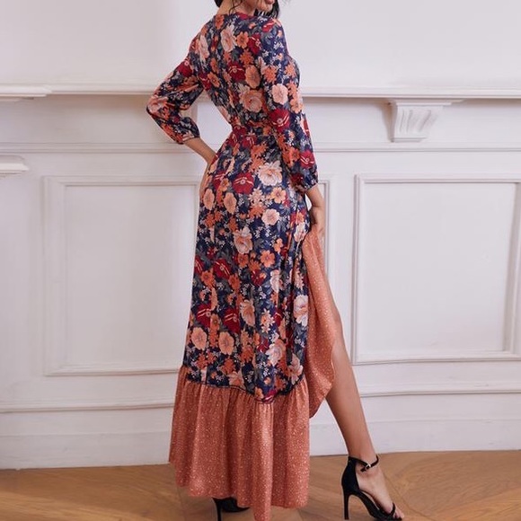 Boho High Low Ruffled Hem Floral Maxi Dress - Picture 2 of 4